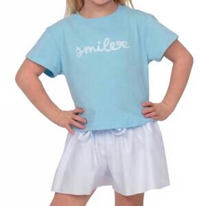NEW AZARHIA sequin smile boxy tee in light blue